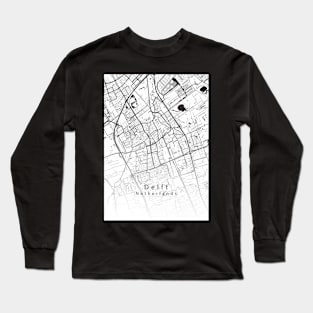 Delft Netherlands City Map white Long Sleeve T-Shirt